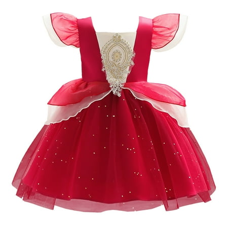 

MIKRDOO Princess Dress For Toddler Girls 3 Years Baby Girls Lolita 4 Years Baby Girls Ruffle Sleeve Gauze Dress New Year One Piece Party Dress Red