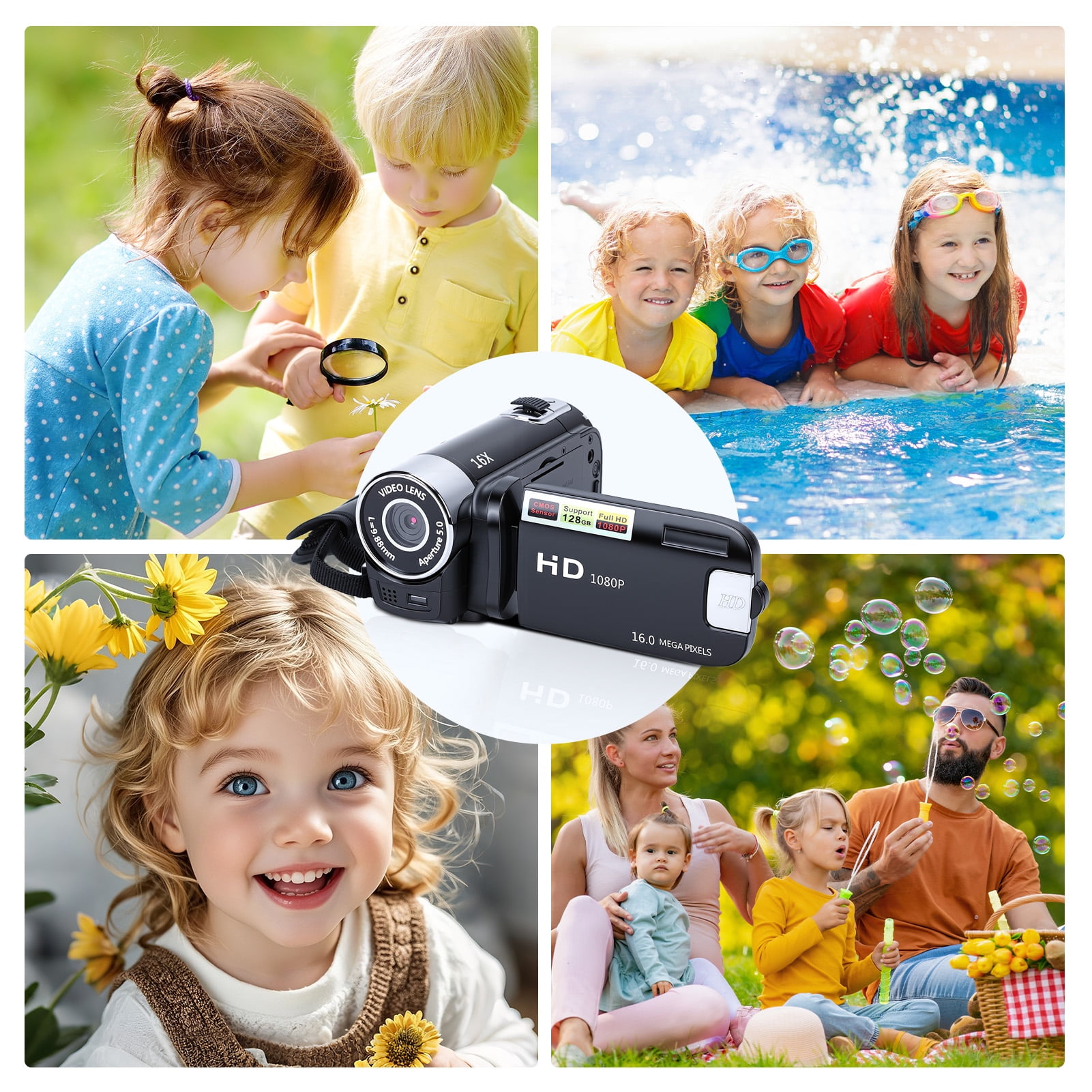 Camcorder Video Camera, Digital Camera 1080P 16X Digital Zoom Cam Corder with Built-in Battery, 2.7" Colourful Rotatable Screen Webcam Anti-Shake 16MP Vlogging Camera for YouTube & Beginner, Black