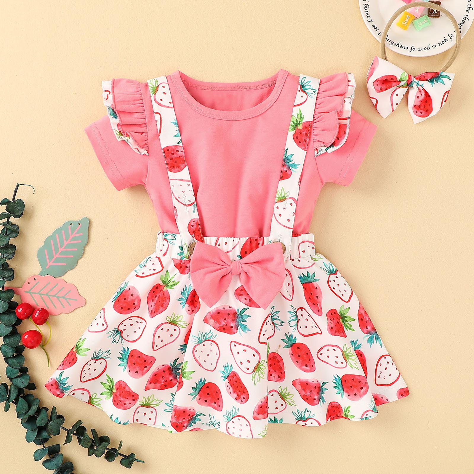 Iuhan 3pcs Baby Girls Clothes Set Playwear for Toddler Baby Girls Letter Print Vest Tops+Floral Denim Shorts+Headband Outfits 