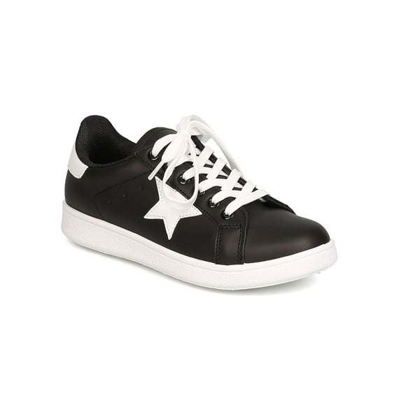 New Women Qupid Pantera-01 Leatherette Two Tone Star Patch Lace Up Sneaker