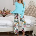 thumbnail image 2 of Conjunto de dos piezas para mujer, estampado de bloques de colores suaves, manga larga, cuello redondo, Tops de otoño, pantalones largos de cintura alta, pantalones, traje informal Wmkox8yi  bvn2041, 2 of 4