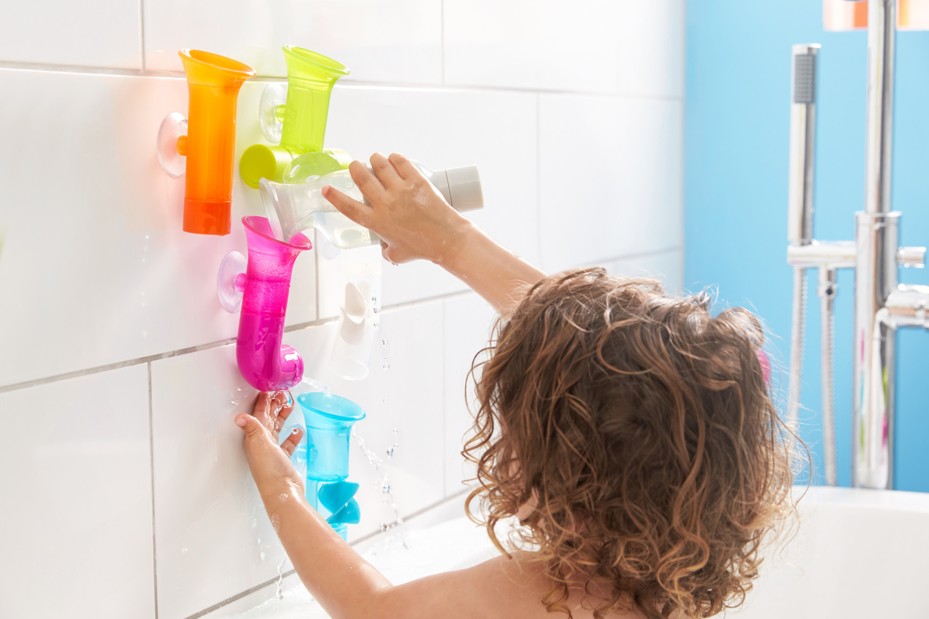 Boon Pipes Building Bath Toy Set, Colorful Learning Bath Toys Suction to Wall, 5 Pipes - image 4 of 4