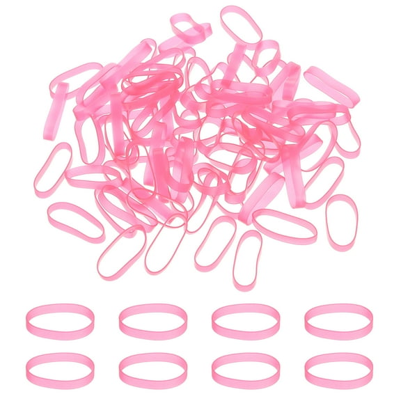Uxcell Silicone Rubber Bands Cable Ties 1.4", Flat Rubber Elastic Band for Office Supplies Home Cord Wrapping, Pink 80 Pcs