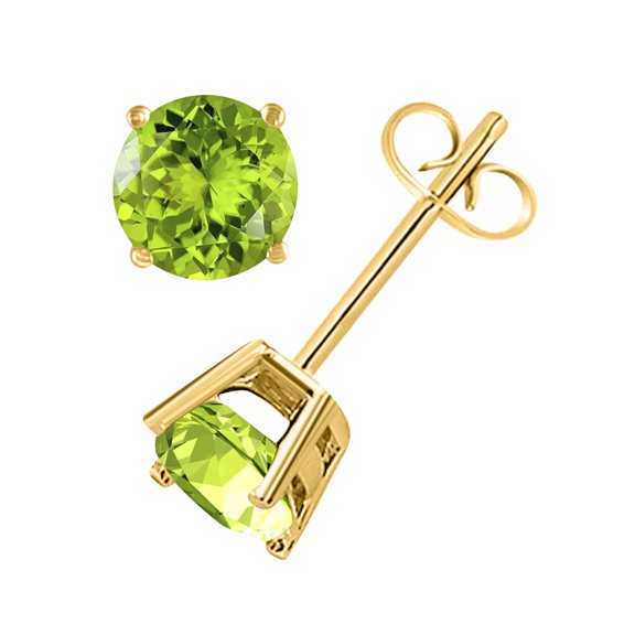 Mauli Jewels Ear Rings for Women 0.9 Carat 5MM Round Shape Peridot Earrings Carat 14k Yellow Gold 4 Prong