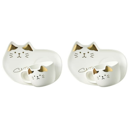 

2 Sets Porcelain Coffee Mugs Ceramic Lid Cat Cup Saucer Funny Breakfast Cups Latte Milk Girl Student