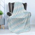 thumbnail image 4 of Ikat Soft Flannel Fleece Blanket, Aztec Culture Inspired Geometrical Motifs with Weathered Look South American, Cozy Plush for Indoor and Outdoor Use, 60" x 80", Blue Pale Grey White, by Ambesonne, 4 of 5
