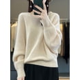 thumbnail image 3 of Suéter ligero de lujo para mujer, sudadera informal con capucha, 100 % lana merino, jersey de punto de cachemira de manga larga, top coreano otoño invierno 2023, 3 of 5