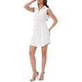 thumbnail image 4 of Vestido de camisa de mezclilla sin mangas con cuello y botones para mujer, con cinturón y lazo, color blanco, 4 of 6