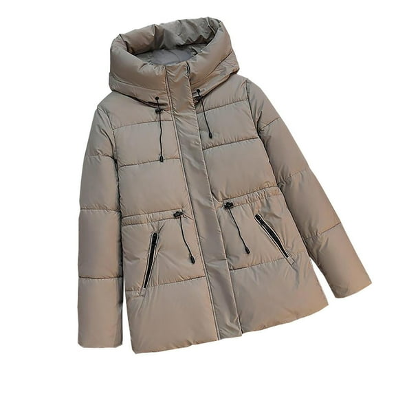 Gpaecead Women's Oversized Hooded Quilted Puffer Jacket Long Sleeve Winter Casual Padded Coat Brown