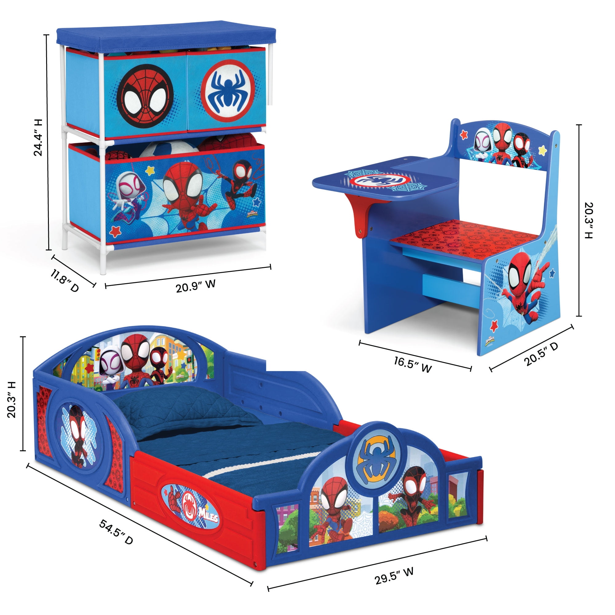 Spidey and His Amazing Friends 3-Piece Toddler Bedroom Set by Delta Children, Blue