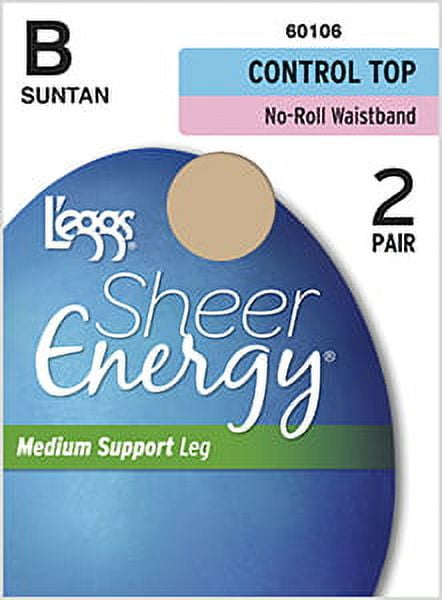 L'eggs Women's Sheer Energy No Roll Waistband Pantyhose, 2 Pack