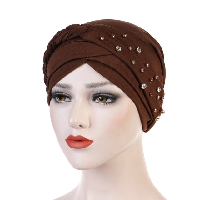 Womens Large Elastic Solid Color Comfortable Flat Hat Single Color Stud Bead Single Color Single Strip Stud Bead Drill Braid Cap