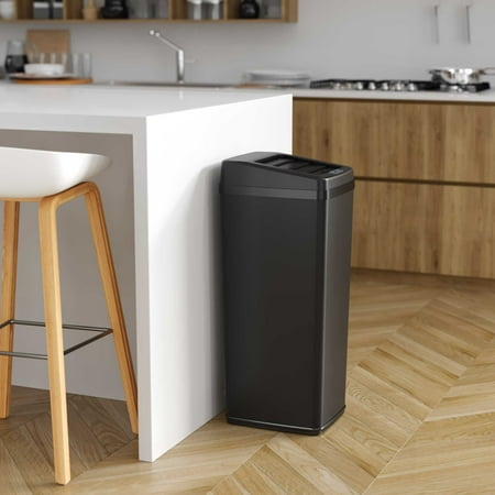 iTouchless 14 Gallon Sliding Lid Automatic Sensor Trash Can with AbsorbX Filter System, 52 Liter Black Steel Touchless Kitchen Garbage Bin