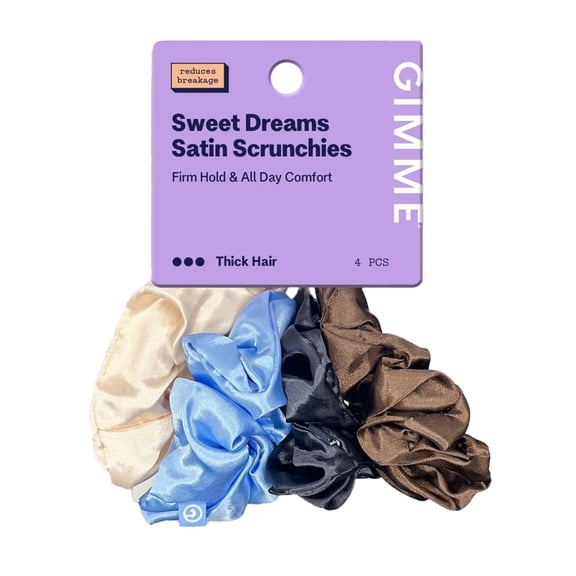 Gimme Beauty Large Satin Hair Scrunchies - Soft, No-Breakage Scrunchies - Perfect for Thick Hair & Bedtime Wear - Firm Hold & Gentle, Crease-Free Accessories for Women - Multi-Color & Black, 4 Pack
