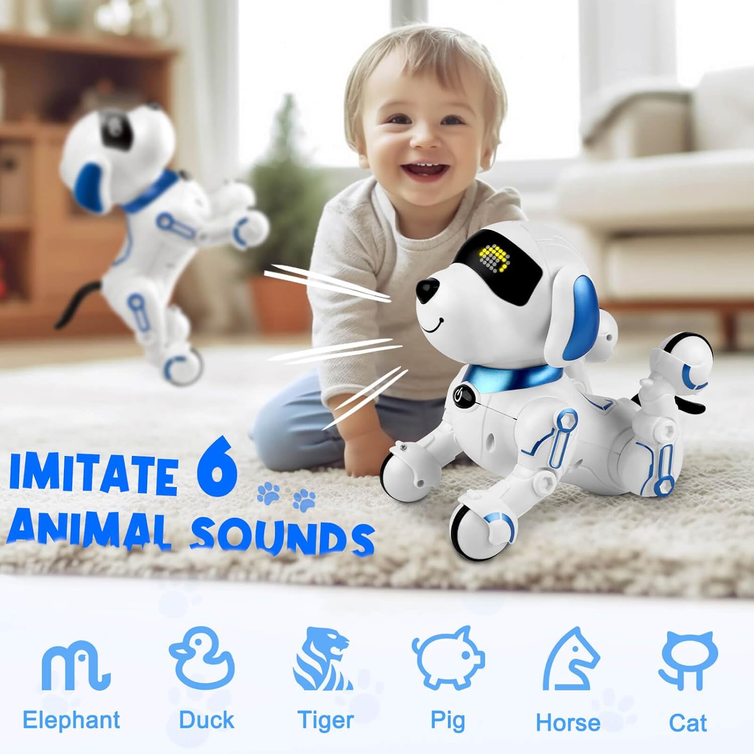 Dammyty Robot Dog for Kids, Smart Programmable Remote Control Robot Dog Toy with Interactive Touch, Singing Dancing Robot Toys with LED Eyes, Volume Control