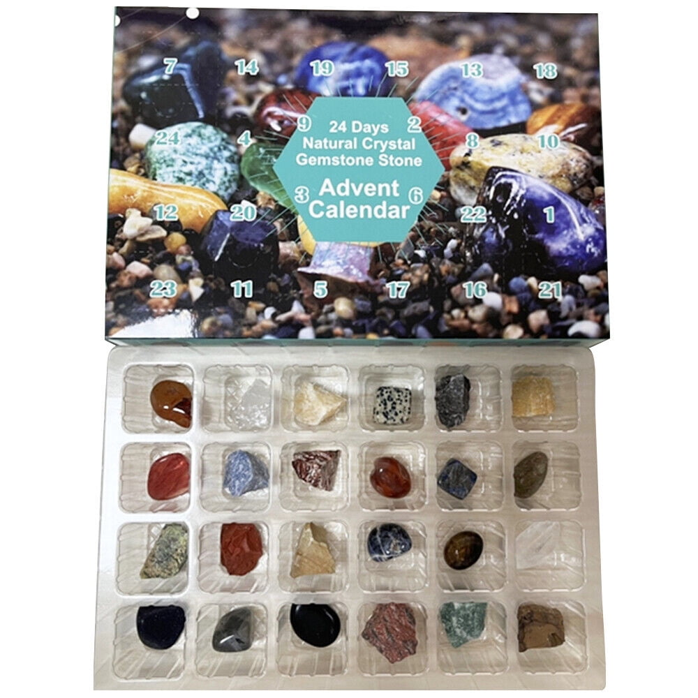 TOPCHANCES Christmas Advent Calendar, 2022 Rocks 24 Days Natural Crystal Gemstone Stone Minerals, Christmas Countdown Calendar for Boys, Girls, Kids, Adults, Christmas Party Favor Gifts, Blue