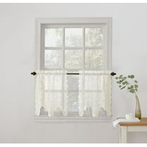 No. 918 Quinn Floral Lace Sheer Rod Pocket Kitchen Curtains, 58"x24", Ivory