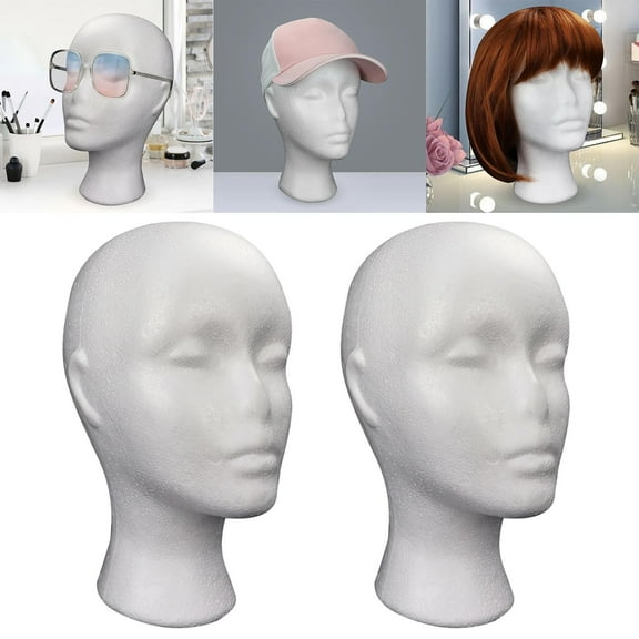 Bradem 2-Piece Female Foam Wig Display Stand with Glasses Holder,Practical Cap Head Model