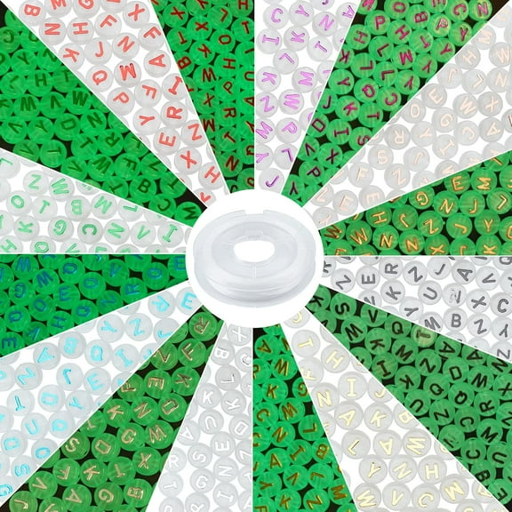 400pcs Glow in The Dark Letter Beads 8 Colors Flat Round Acrylic Beads 10mm Alphabet Beads A-Z Spacer Beads with 10 Yards 0.8mm Elastic Thread for DIY Bracelet Necklace Jewelry Making