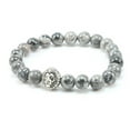 thumbnail image 2 of KATGI Fashion Semi Grey Gemstone Birthstone Round Beaded Elastic Bracelet Metal Lion Head, 2 of 2