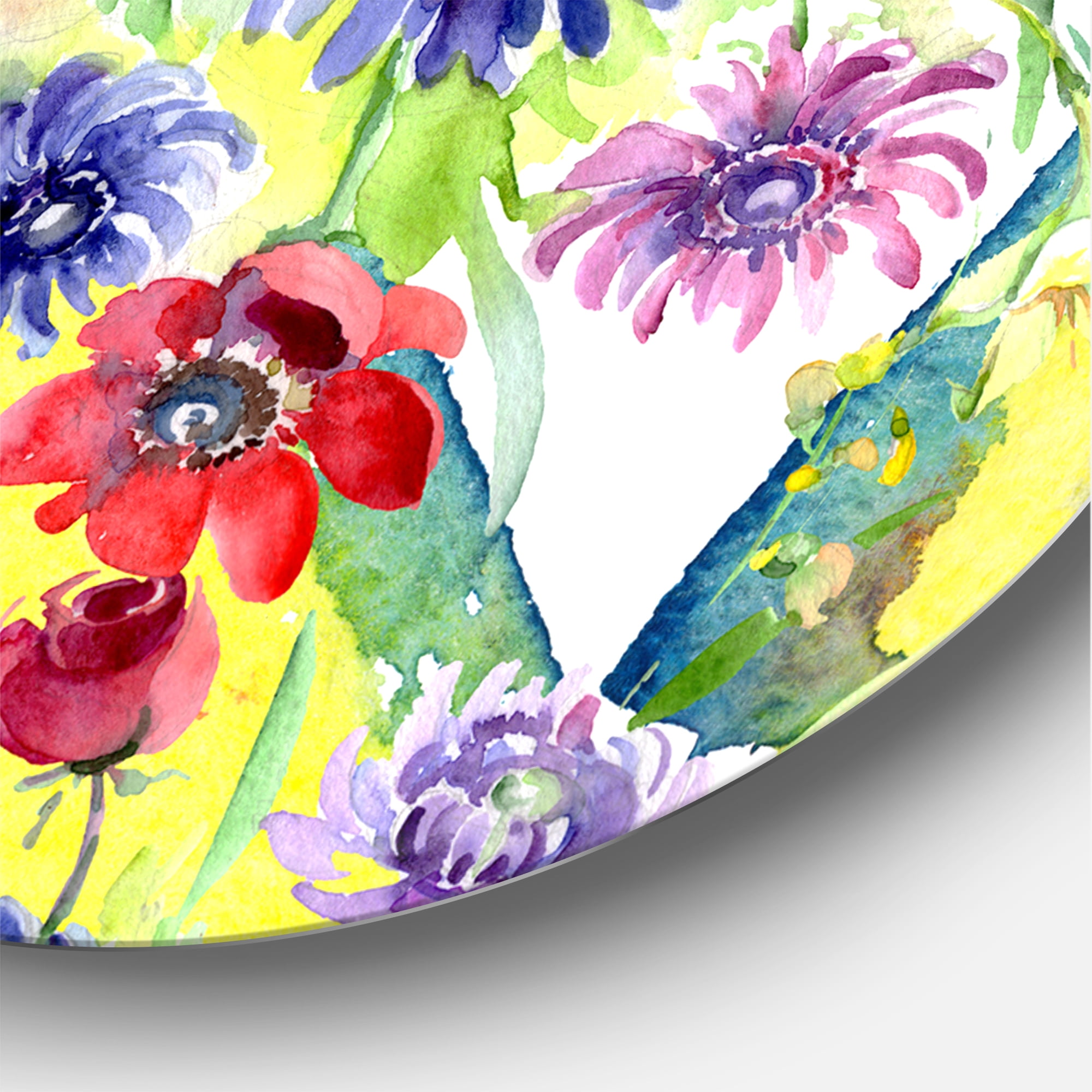 Designart 'Wildflowers and Vibrant Wild Spring Leaves V' Modern Circle Metal Wall Art 29x29 - Disc of 29