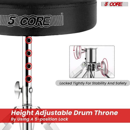 Drum Throne Adjustable Guitar Stool Padded Seat + Drum Practice Pad Snare Drumming Stand - DS CH BLK + DPAD COMBO Grey