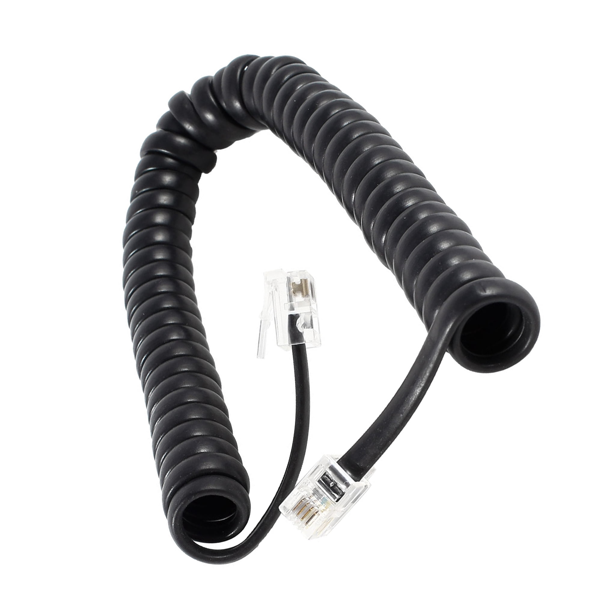 Unique Bargains RJ9 4P4C Connector Coiled Telephone Phone Cable Black 2M 6.5Ft Long