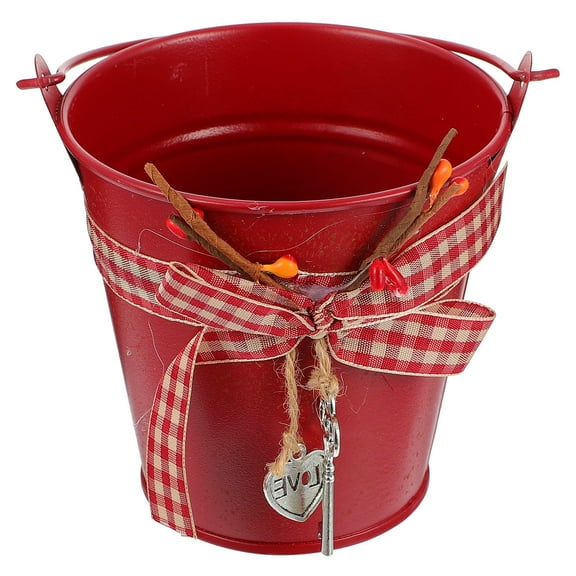 UPOUART 1Pcs Flower Bucket Iron Pot Red Home Adornment Stylish Photography Prop