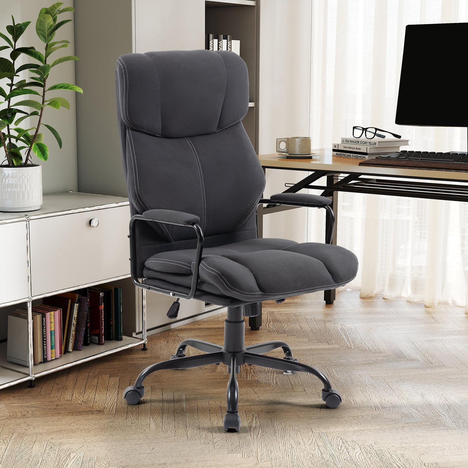 AVAWING Executive Office Chair, Ergonomic Chair with Thick Cushion & Lumbar Support, Dark Grey