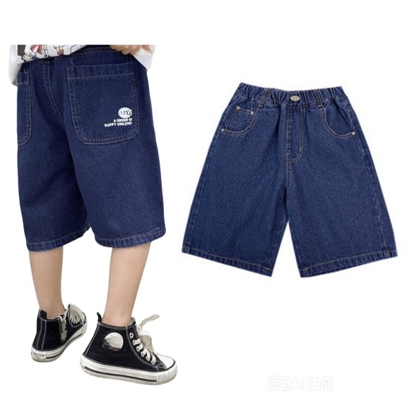 Boy Denim Shorts Classic Slim Fit Summer Jeans with Pockets Kids Jeans 5-6 Years