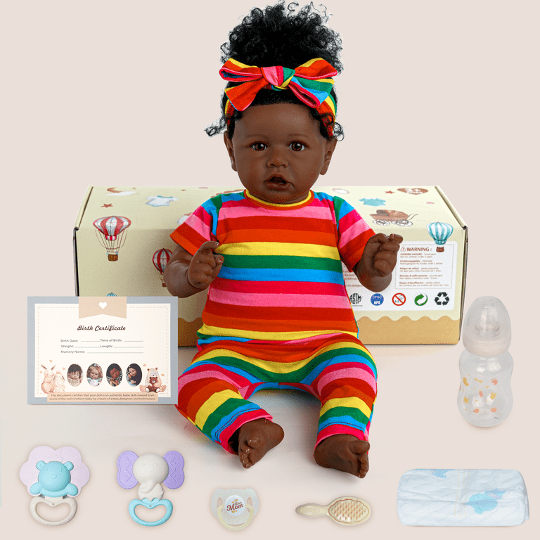 JIZHI Lifelike Reborn Baby Dolls Black -17Inch Baby-Soft Body & Curls  Realistic-Newborn Baby Dolls African American Real Life Baby Dolls Cloth  Body