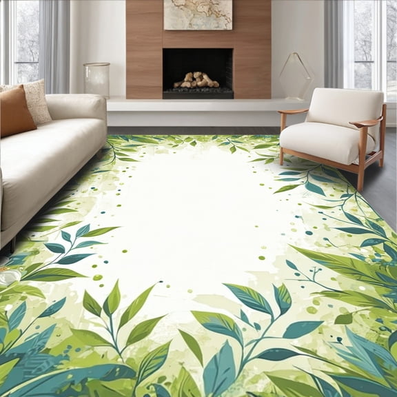 ODIKA 4'x6' Machine Washable Non-Slip Area Rug, Elegant Floral for Entryway Non Slip Indoor High Traffic Rug, Green, 92696