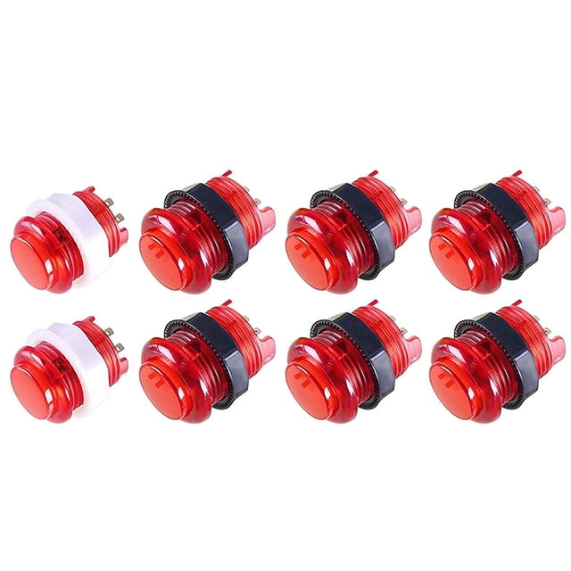 Arcity 8 Pcs Arcade LED Push Buttons Illuminated Light 6 × 30mm Buttons + 2 × 24mm Buttons Red with Built-in Microswtich for Arcade Machine Video Game Console DIY Jamma MAME Raspberry Durable New