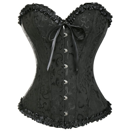 VASLANDA Women s Lace up Boned Sexy Plus Size Overbust Corset Bustier Top with G-String