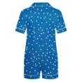 thumbnail image 4 of Aobny 2025 Pajamas for Women's 2 Piece Casual Blue Sleepwear Sets Collared Dots Wide-Leg Juniors Pajamas, 4 of 5