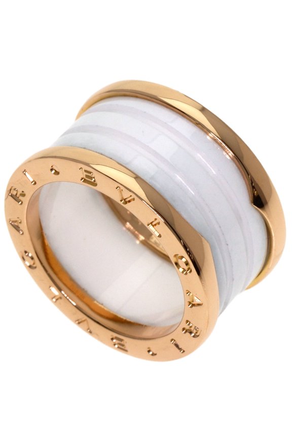Pre-Owned BVLGARI B-zero1 4-Band White Ceramic #53 Ring in 18K Pink Gold/Ceramic for Women