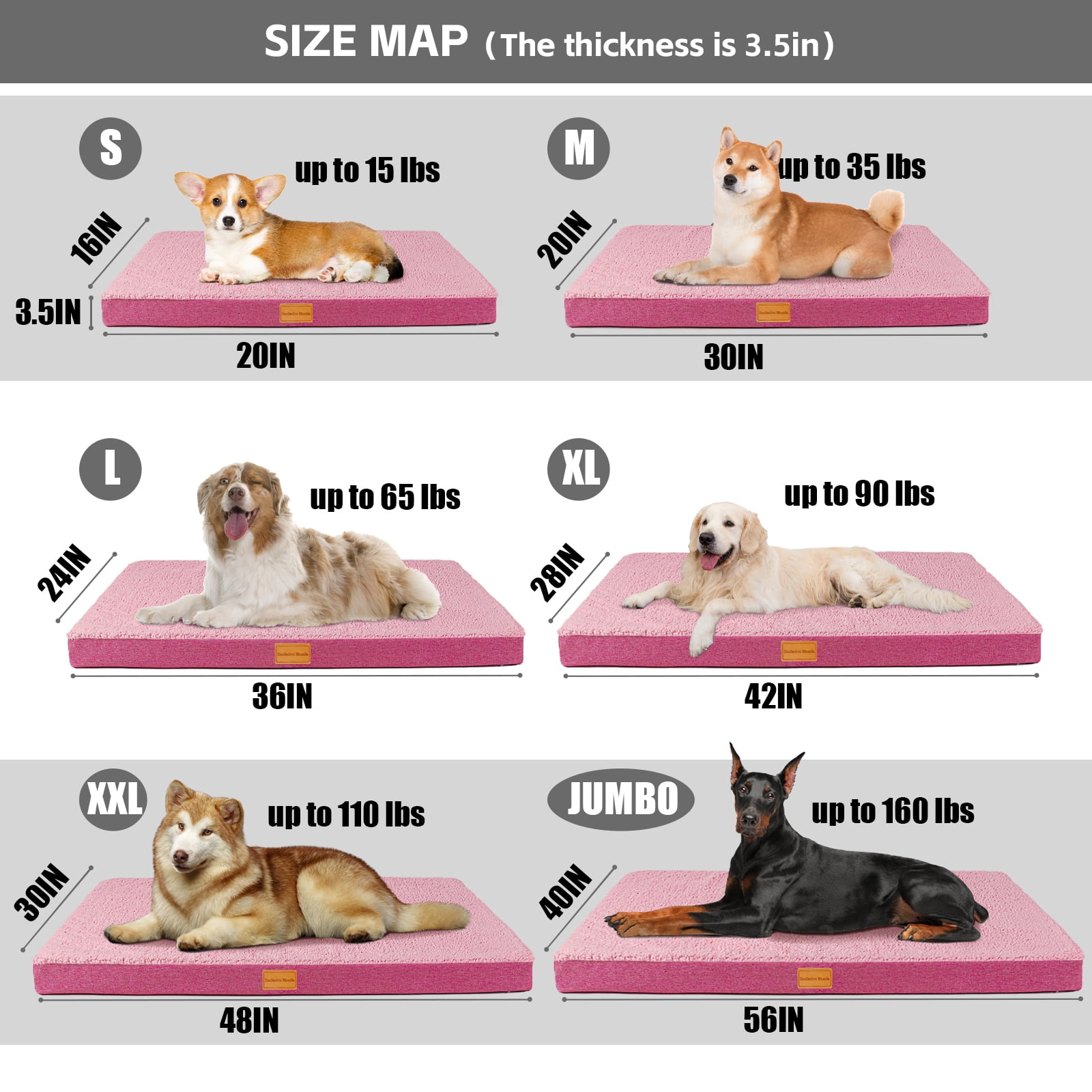 Exclusivo Mezcla Orthopedic Pet Bed for Extra Large Dogs, 56"X40" Pink Dog Beds, Removable Washable Cover