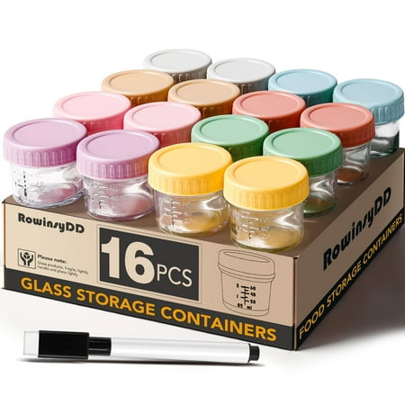 DIYMAG 16 Pack Glass Baby Food Storage Containers, 4 oz Leakproof Baby Food Jars with Lids, Small Glass Food Containers for Infant Baby Food, Freezer & Microwave Safe, BPA Free