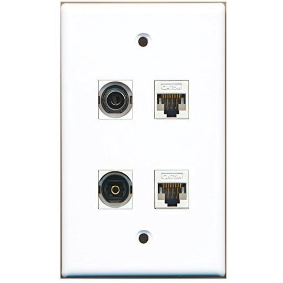 RiteAV - 1 Port Toslink 1 Port 3.5mm 2 Port Cat5e Ethernet White Wall Plate