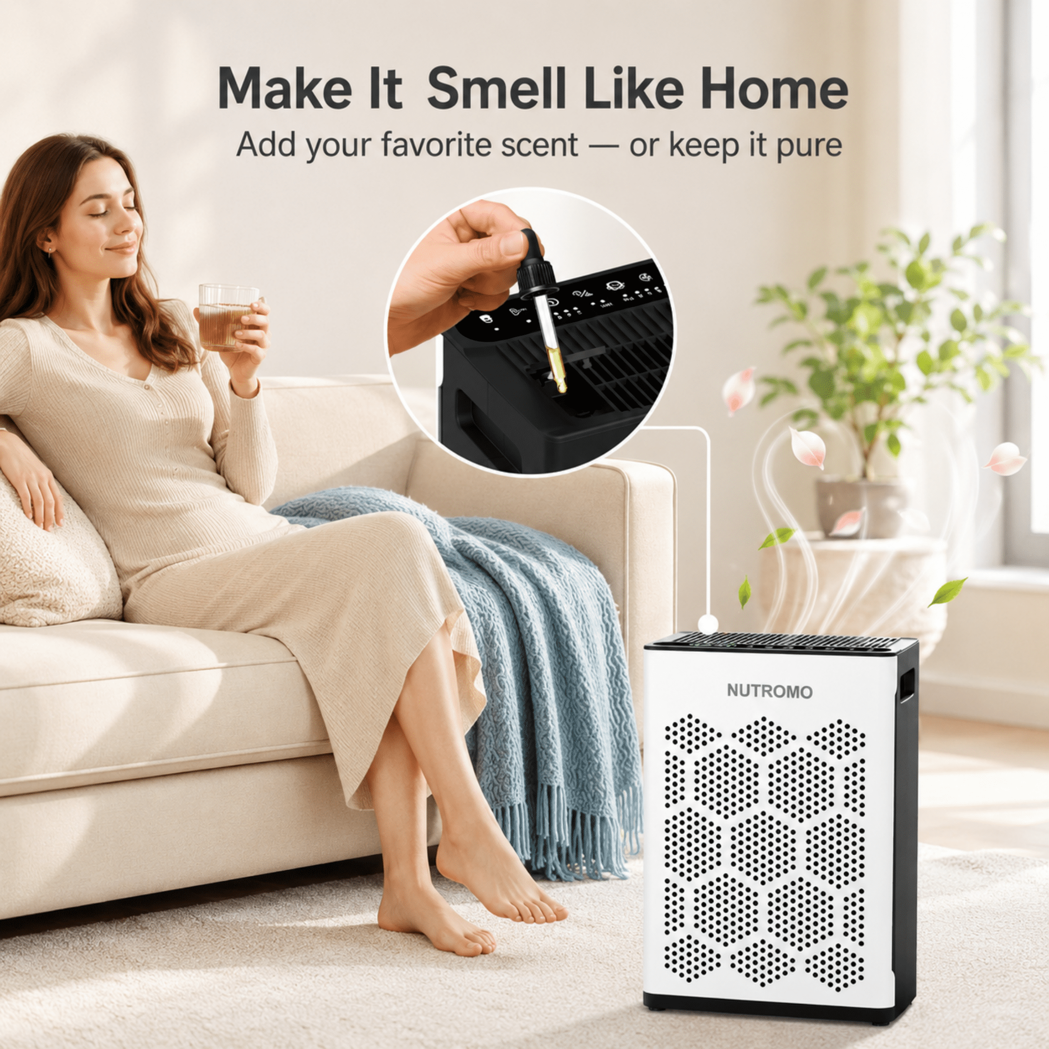 NUTROMO Smart H14 HEPA Air Purifier for Home up to 2400 Sq. Ft., Washable Pre-Filter, Aromatherapy, Air Purifier for Allergies and Asthma