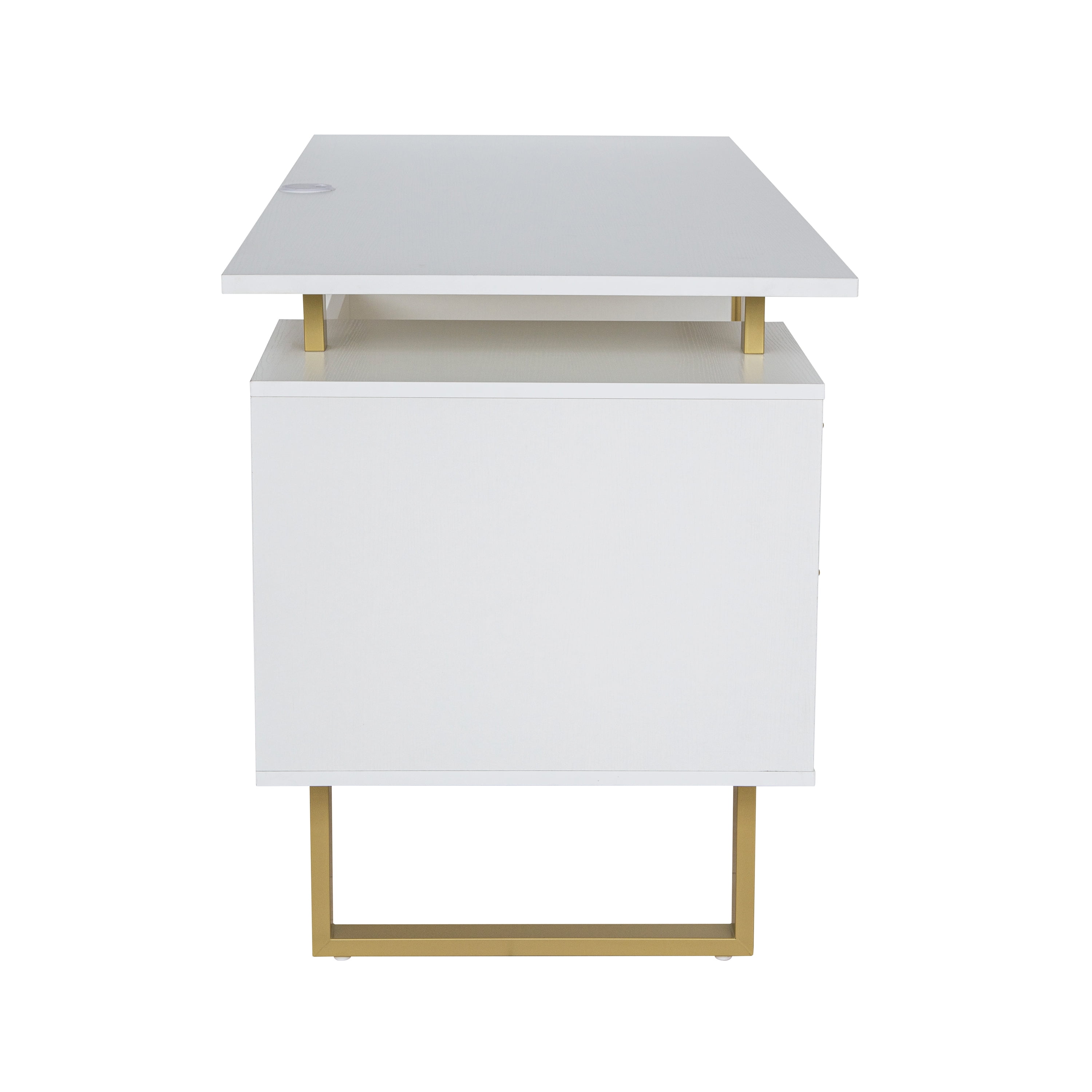 Techni Mobili Modern Adult Office Desk with Drawers and Storage, 51.25”W, White/Gold RTA-7002-GLD