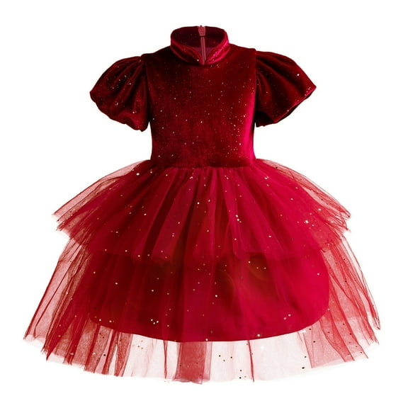Casual Party Tulle Sundress for Kid Toddler Princess Dress Fashion Ball Gown for Little Girls Sparkly Sequin Birthday Prom Outfit Short Sleeve Fluffy Summer Dresses Mesh Gauze Dress