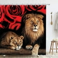 thumbnail image 3 of 4 Pcs Bathroom Shower Curtain Set,Red Rose and Lion Shower Curtain Valentine's Day Shower Curtain Sets with Rugs(Bath Mat,U Shape and Toilet Lid Cover Mat) and 12 Hooks, 3 of 8