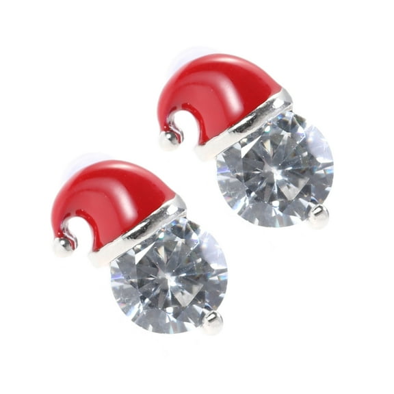 GOOHOCHY 1Pair Christmas Santa Hat Shape Earrings Christmas Series Festival Cartoon Ear Rings Studs Decor (Silver)