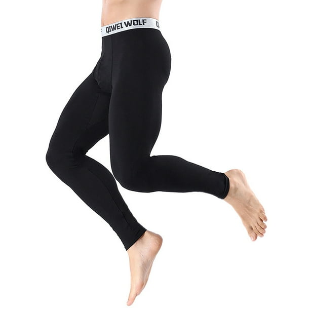 Avamo Men Leggings Solid Color Long Johns Elastic Waist Thermal Pant Extreme  Cold Underwear Base Layer Bottoms Black XL 