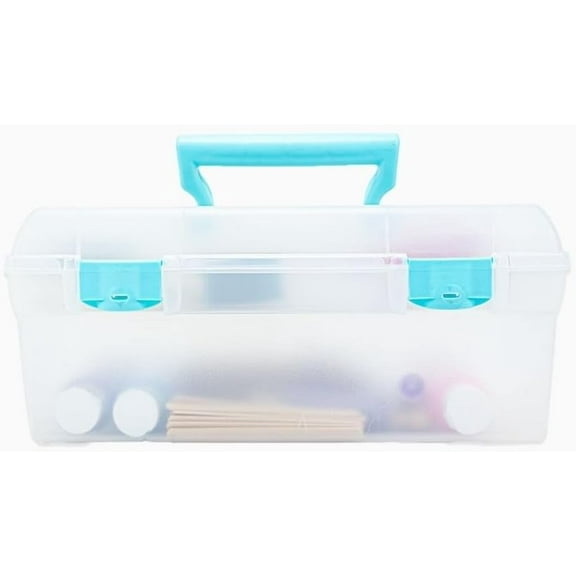 6937AG Essentials Lift-Out Tray Box, Portable Art & Craft Organizer with Handle and Tray, Clear/