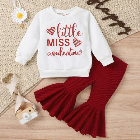 

Ruidigrace Toddler Girls Valentine s Day Long Sleeve Letter T Shirt Pullover Tops Bell Bottoms Pants Kids Outfits