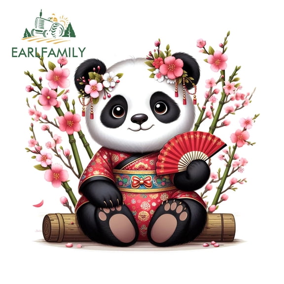 EARLFAMILY 5.1" Japanese Panda Samurai Car Stickers Personality Motorcycle Helmet Skateboard Waterproof Vinyl Decal Occlusion Scratch Amusing Decoration