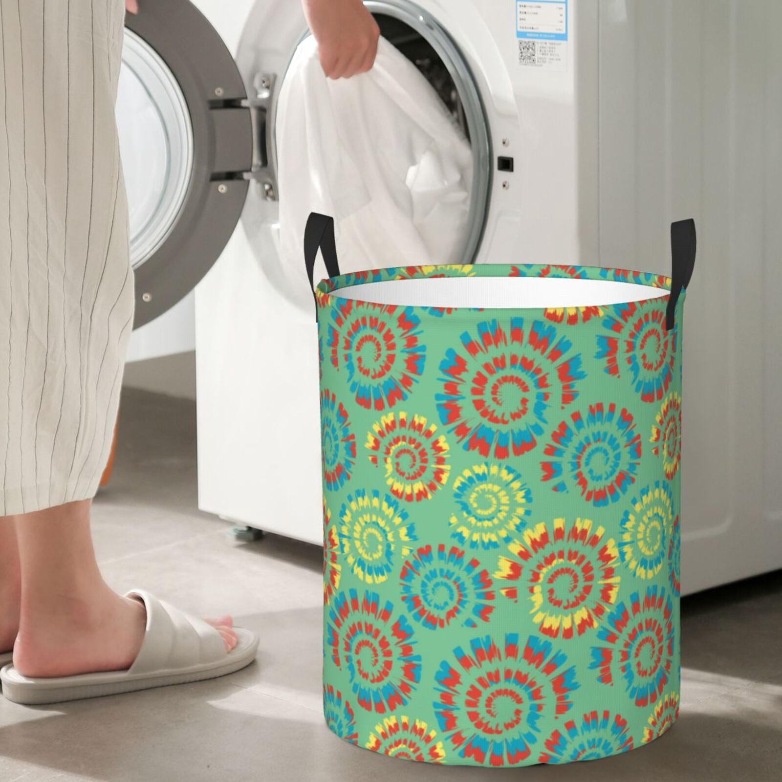 Large Laundry Basket with Handles - Colourful Tie Dye Kids Baby Dirty Clothes Laundry Hamper for Bedroom Aesthetic