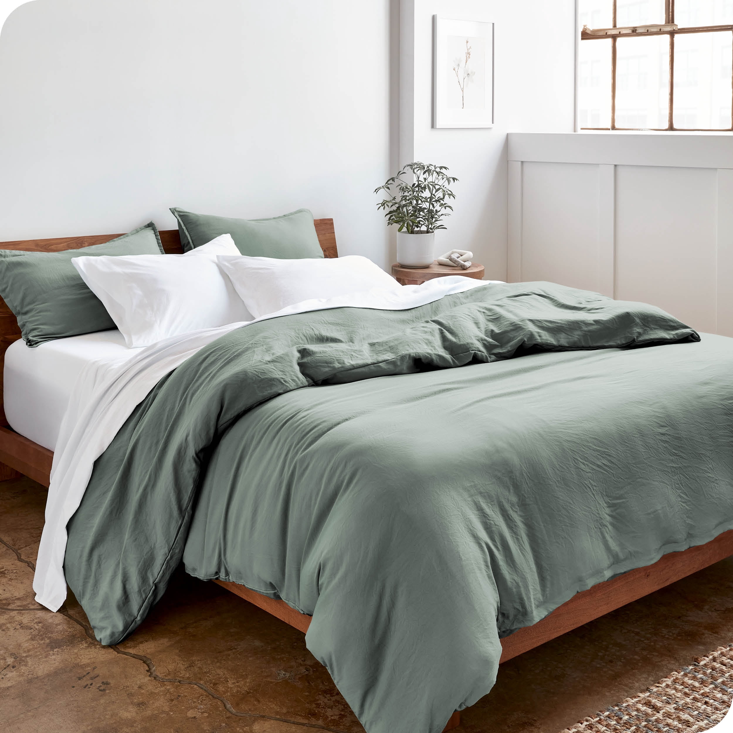 Bare Home Sandwash Microfiber Duvet Cover & Sham Set, Full, Slate, 3-Pieces